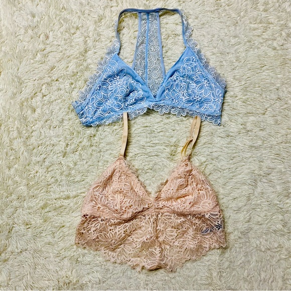 aerie Other - Bundle of 2 Aerie Lace Bralettes Size Medium Blue and Pink